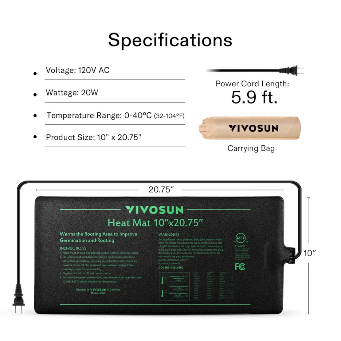 Tapete Termico VIVOSUN Heat Mat 10”