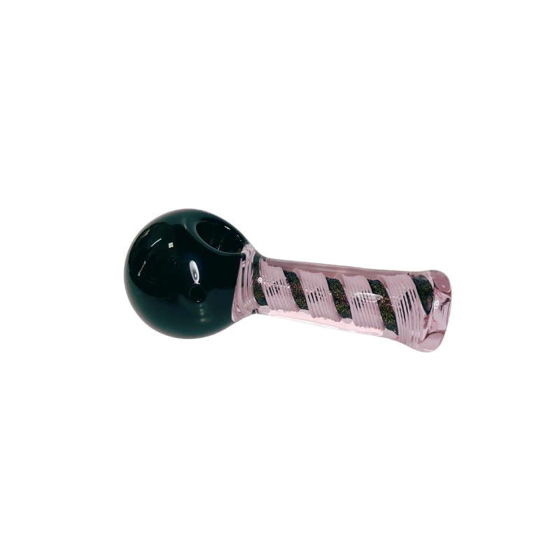 Pipa vidrio Spoon Negra y Espiral Rosada 90