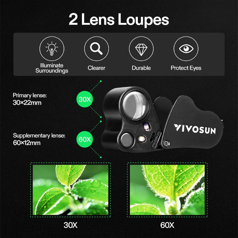 LUPA PEQUEÑA VIVOSUN + LUZ LED (DOBLE AUMENTO)