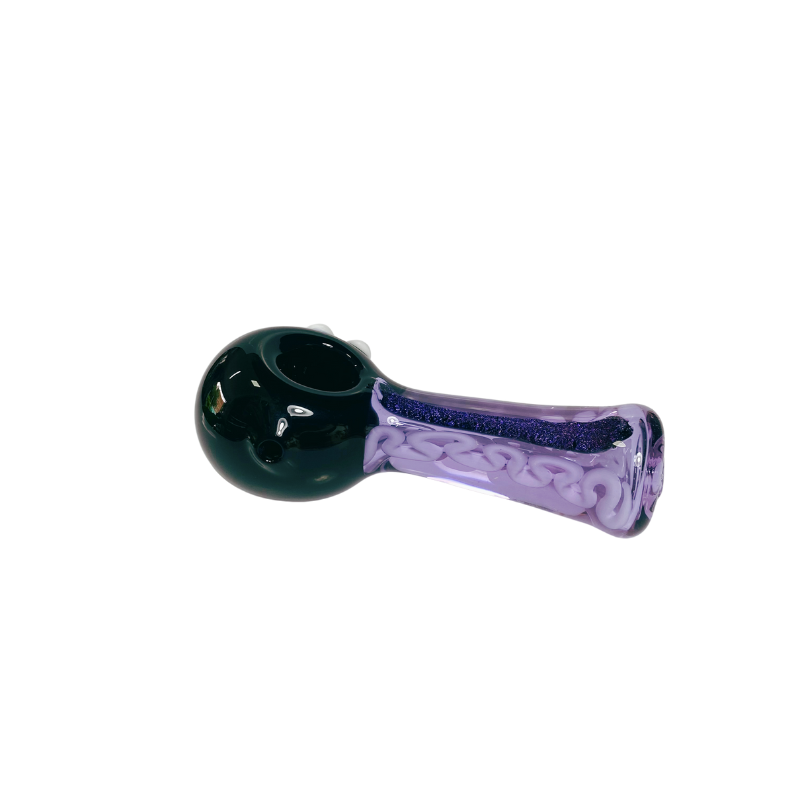 Pipa vidrio Spoon Negra y Brillos Morados 90
