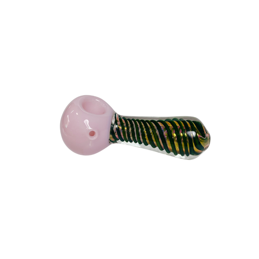 Pipa vidrio Spoon Rosa y Espirales Verdes 85