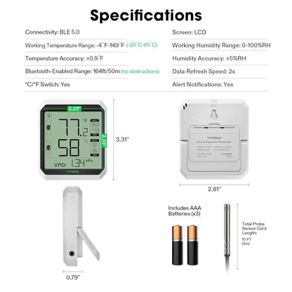 TERMOHIGROMETRO AEROLAB VIVOSUN THB1S + SONDA